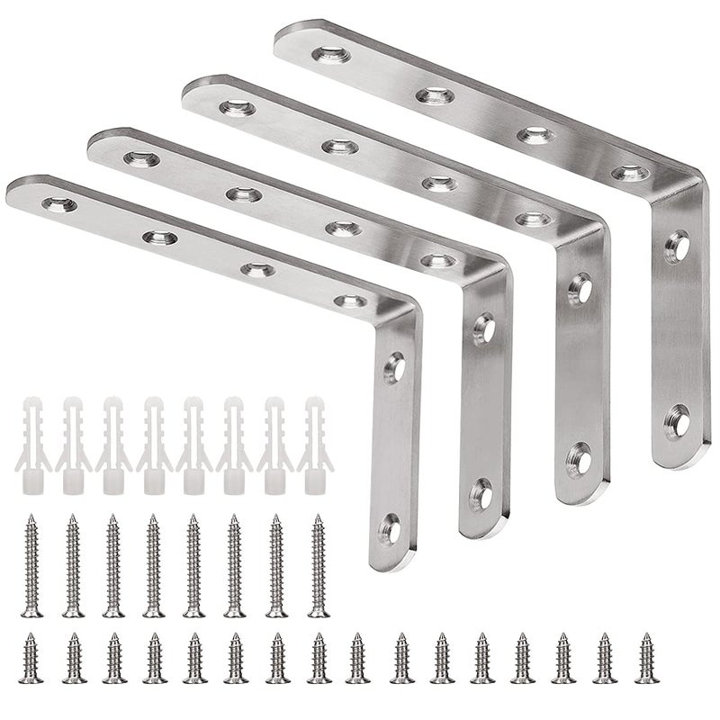 YUMORE L Bracket, 5" x 3" Max Load: 35lb/15KG Heavy Duty Stainless Steel Solid Shelf Support Corner Brace Joint Right Angle Bracket, Pack of 4 - Image 1